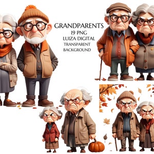 Schattig chagrijnig oud stel Clipart, oude dame en oude man, Cartoon grootouders dag, cadeau voor romantische grootouders, commercieel gebruik, sublimatie