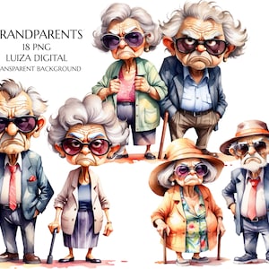 Clipart dei nonni, coppia di anziani scontrosi, vecchietta e vecchio, nonna e nonno, regalo per i nonni, download digitale, uso commerciale