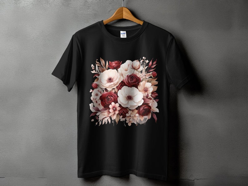 White and Burgundy Flowers PNG, Watercolor Floral Clipart Bouquets