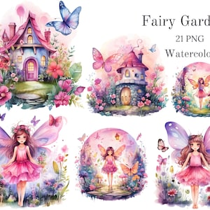 Entzückender Feengarten Clipart, Aquarell Feenhaus Clipart, Feen Aquarell, Aquarell Magischer Garten, Feengarten, Schmetterling png