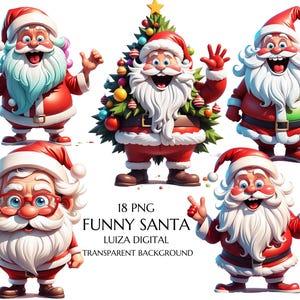 Clipart divertente di Babbo Natale, PNG di Babbo Natale, Pacchetto clipart di Natale, Decorazioni invernali, Creazione di biglietti di Natale, Download digitale, Uso commerciale