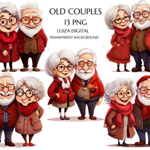 Süße alte Dame glücklich Paar Clipart, Oma und Opa, Oma und Opa, Geschenk für Großeltern, Valentinstag Paar, alte Dame und Mann, kommerzielle Nutzung