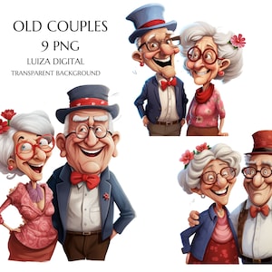 Imágenes prediseñadas de abuelos, linda pareja de ancianos, anciana y anciano, abuela y abuelo de dibujos animados png, pareja del día de San Valentín, uso comercial
