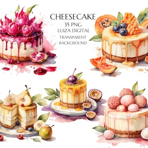 Aquarell Käsekuchen Clipart, Obstkuchen Dessert, Kuchen Geburtstagskuchen Png, Dessert PNG, Scrapbook, Journal, Rezepte, kommerzielle Nutzung