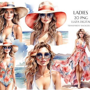 Beach Girls Png Bundle, Summer Woman, Fashion Lady Clip Art, Retro Comic Girl Png, Woman Png,  Sea View, Digital Download, Commercial Use