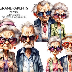 Imágenes prediseñadas de abuelos, pareja de ancianos gruñones, anciana y anciano, abuela y abuelo, regalo para abuelos, descarga digital, uso comercial