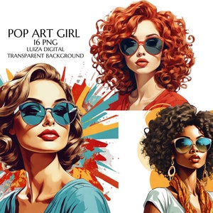 Retro Comic Style Pop Art Girls Png Bundle | Pop Art Png | Clip Art, Retro Comic Girl Png | Digital download | Commercial Use | Card Making