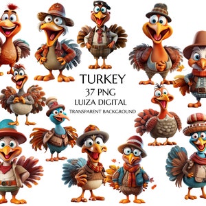 Aquarell 3D Truthahn Clip Art, lustige Thanksgiving-Truthahn, Cartoon-Truthahn Clipart, Herbst Clipart, schrulligen Urlaub Clipart, kommerzielle Nutzung,