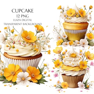 Floral  Cupcake Clipart, Coffee Clipart,Birthday decor, Memory Books, Junk Journals, Scrapbooks, Planners, Commercial Use, Digital Download
