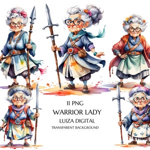 Clipart de anciana asiática en acuarela, anciana de kung fu PNG, clipart de mujer peculiar, abuela divertida de karate, clipart de abuela feliz, digital