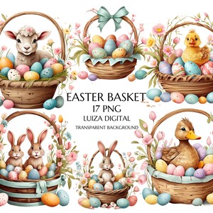 Easter Basket Clipart, Spring Clipart, Easter Bunny Clipart, Easter Duck, Easter Garden, kinderkamer lente Clipart, sublimatie, commercieel gebruik