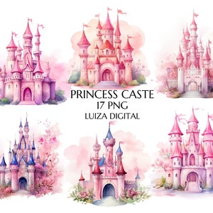 Prinzessin Schloss Clipart, Baby Mädchen Aquarell Clipart, kleine Prinzessin ClipArt, Kinderzimmer rosa Clipart, Rosa Feenreich, Prinzessin Geburtstag