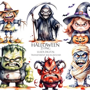 Watercolor Halloween Mummy Clipart, Halloween PNG, Halloween Party Supplies, Spooky Halloween Clipart bundle, Sublimation, Commercial Use