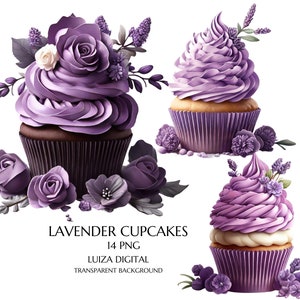 Lavendel Cupcake Clipart, Floral Cupcake Clipart, Memory Bücher, Junk Journals, Sammelalben, Planer, kommerzielle Nutzung, digitaler Download