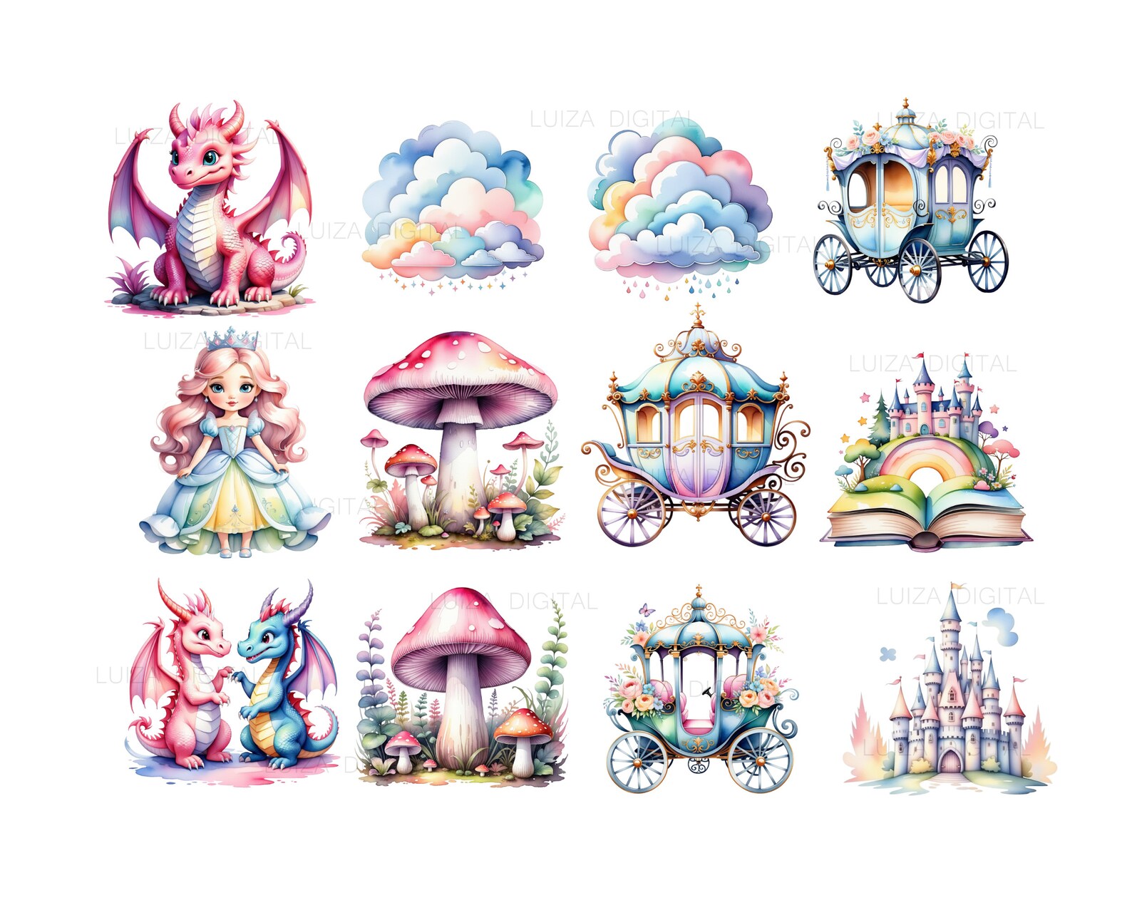 Little Princess Clipart Watercolor Princess Clipart Fairytale Clipart ...