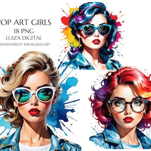 Retro Comic Style Pop Art Girls Png Bundle, Pop Art Png, Pop Art Girl Png, Clip Art, Retro Comic, Comic Girl Png, Pop Art Sublimacja