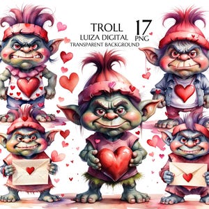 Clipart di troll di San Valentino, 22 PNG mostri innamorati Clipart, San Valentino per bambini, Clipart fantasy, Png per bambini, Decorazioni per compleanni, Uso commerciale