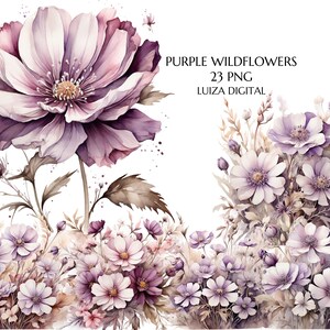 Clipart Wildflower, bloemen aquarel, paarse wilde bloemen bloemen clipart, bruiloft clipart, lente clipart, sublimatie, kaarten maken