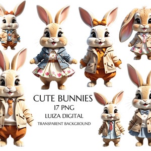 Kaninchen Clipart, niedliche Osterhase Clipart, Cartoon Hase Png, Waldtier Clipart, kommerzielle Nutzung, Scrapbooking