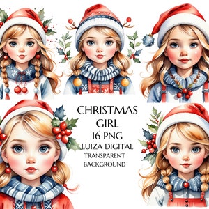 Clipart di bambina scandinava PNG, carina bambina di Natale popolare, bambine nordiche dei cartoni animati, carina bambina clipart di compleanno, sublimazione