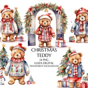 Pacchetto di clipart di orsacchiotto di Natale in maglione, clipart di animali del bosco, clipart di maglione brutto di Natale, sublimazione, uso commerciale,