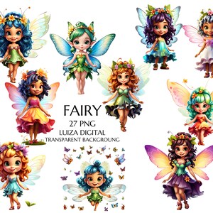 Pastel Adorable Fairy Clipart, Watercolor Fairy Clipart, Fairies Magical Garden, Nursery Birthday Decor, Digital Download, Commercial use