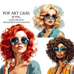 Retro Comic Style Pop Art Girls Png Bundle, Pop Art Woman Png, Retro Comic Lady Png, Pop Art Digital download, Commercial Use, Card Making