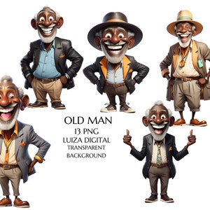 Zwarte grootvader png, grappige oude man clipart, gekke oude man clipart, aquarel eigenzinnige zwarte oude man clipart, grappige Afrikaanse oude man png,