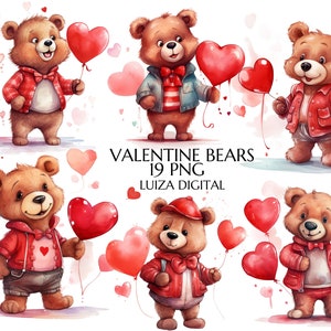 Ours en peluche rose Clipart, aquarelle Saint-Valentin papa ours PNG, des cliparts nouveau-né, baby shower, clipart douce Saint-Valentin, usage Commercial