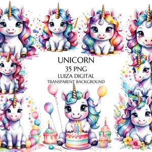 Einhorn Clipart Bundle, Fantasy Clipart, Einhorn Png, Zauberpferd, Baby Einhorn, Aquarell Kawaii Clipart, Geburtstag Dekor, kommerzielle Nutzung