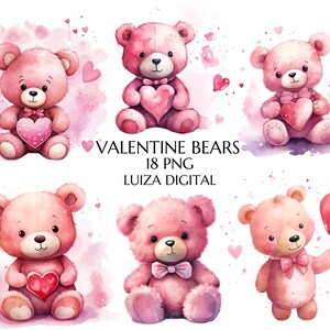 Pink Teddy Bear, Watercolor Valentines Teddy Bear Clipart, Newborn Clipart, Baby Girl Shower Nursery Clipart, Commercial Use, Card making