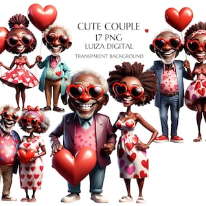 Abuelos negros, Pareja divertida de San Valentín, Abuelo de dibujos animados, Chica negra PNG, Amor PNG, Sublimación, Decoración de cumpleaños, Uso comercial