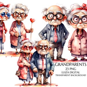 Nonni romantici / Clipart di coppia di anziani / Vecchia signora e vecchio / Nonna e nonno dei cartoni animati / Coppia di San Valentino / Download digitale