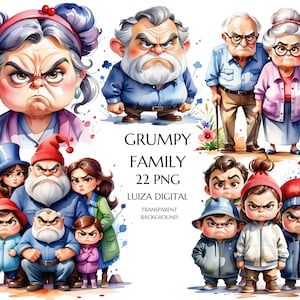 Familia gruñona PNG, Familia enojada, Mujer enojada, Abuelos divertidos, Hombre gruñón, Niños gruñones
