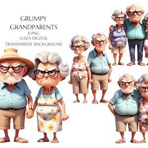 Chagrijnig oud stel Clipart, oude dame en oude man, reizen grootouders, vakantie, senior clipart, Erdely png, verjaardagsdecor commercieel gebruik