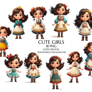 Desenho animado de garota, clipart de arte popular, garota escandinava de dia dos namorados, mulher popular, sublimação popular, arte popular, clipart higiênico, download digital
