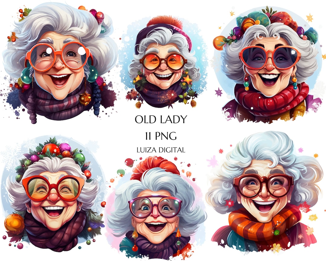 Funny Old Ladies Clipart PNG, Funny Elegant Old Lady, Happy Woman Clipart, Cartoon Elegant