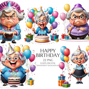 Oma Png Geburtstag alte Dame Clipart PNG, mürrische Großmutter, glückliche Frau Clipart, schrullig alte Dame Clipart, ältere Menschen Clip Art, kommerzielle Nutzung