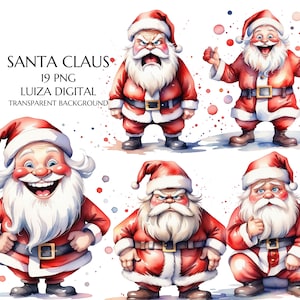 Clipart di Babbo Natale brontolone ad acquerello, PNG di Babbo Natale divertente, Pacchetto di clipart di Natale, Sublimazione invernale, Creazione di biglietti di Natale, Uso commerciale