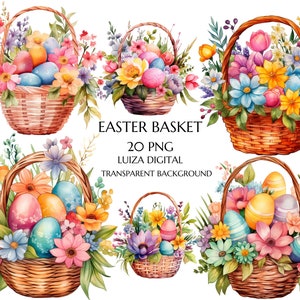 Oeuf de Pâques panier clipart, clipart floral de Pâques, panier floral de printemps png, png de Pâques aquarelle, sublimation de Pâques, invitation de Pâques