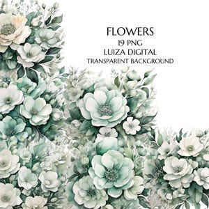 Sage Green Flowers PNG, Watercolor Floral Clipart Bouquets, Wedding Bouquet. Floral Summer Commercial Use, Digital clipart PNG