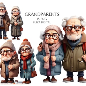 Clipart di nonni, Clipart di una coppia di anziani scontrosi, Vecchia signora e vecchio, Regalo per nonni romantici, Download digitale, Uso commerciale
