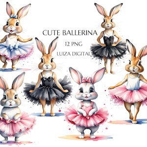 Ballerina Bunnies, Ballerina Clipart, Watercolor Clipart, Ballerinas, PNG File, Transparent Background, Instant Digital Download