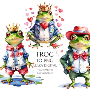 Imágenes prediseñadas de pareja de ranas, imágenes prediseñadas de humedales de acuarela, rana amorosa, imágenes prediseñadas PNG, arte infantil, sublimación de San Valentín, tarjeta de San Valentín para niños