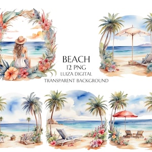 Sea View Illustration | travel graphics | summer clipart | watercolor ocean | Tropical summer beach png | digital download | Commercial use