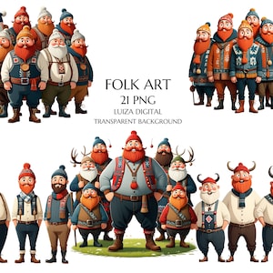 Clipart di personaggi popolari slavi, clipart popolari, primavera popolare, uomo popolare scandinavo, uomini popolari dei cartoni animati, adesivi digitali, uso commerciale