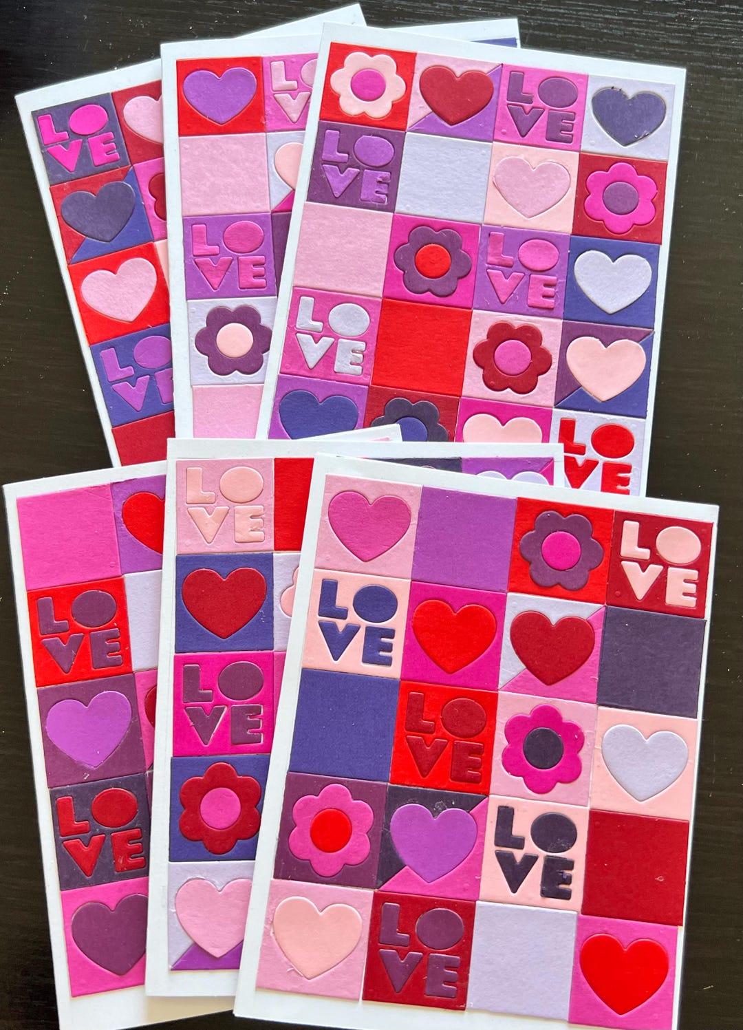 Handmade Valentine Card – Pink & Purple LOVE Patchwork Design, Modern ...