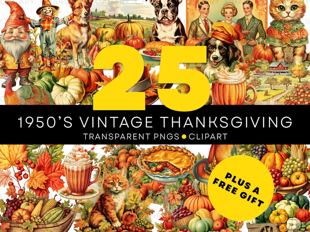 1950's Vintage Thanksgiving Clip Art Bundle, Thanksgiving Clipart ...