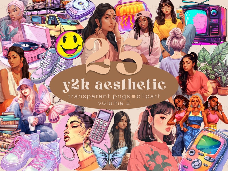 Y2k Aesthetic Clip Art, 2000s Clipart, Vintage Y2k Decor, Transparent ...