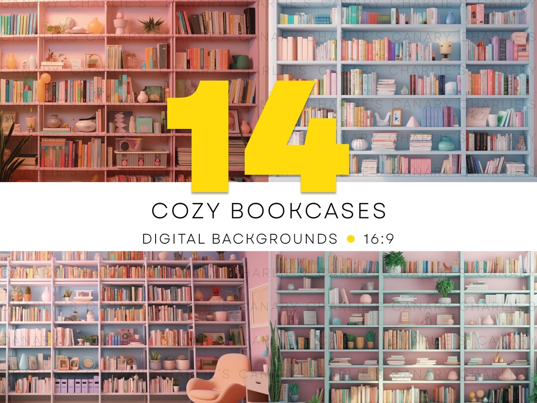 Y2k Aesthetic Cozy Bookcases Virtual Background, Zoom Background, Streamer Twitch Background